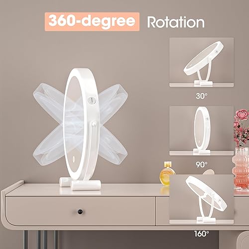 Miniatura 8 de Hasipu Espejo de tocador con luces, espejo de maquillaje LED de 16 pulgadas, espejo de maquillaje iluminado con luces, control táctil inteligente, 3