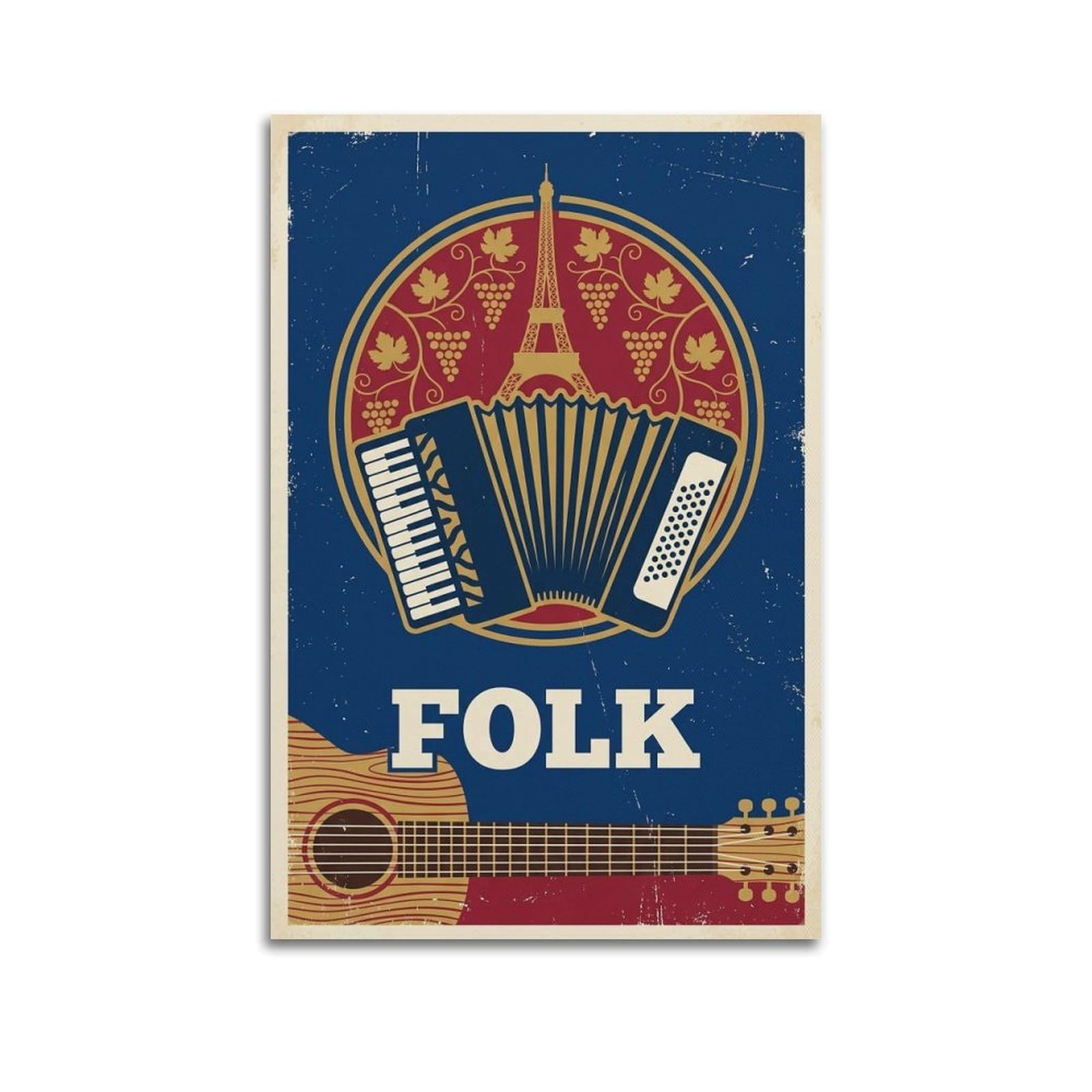 French Folk Music Poster Accordion Eiffel Tower Art Modern Decorative Canvas Prints - Ideal Wall Art for Family, Man Cave, Game Room, Boys & Girls Bedroom 20x30inch(50x75cm)