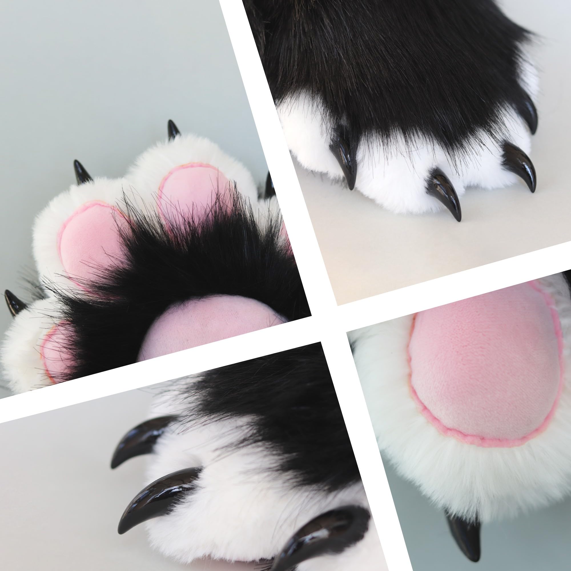 Therian Pfoten Pelzig Pfoten Kunstpelz Katzenpfoten Handschuhe, Therian Handschuhe mit Krallen, Fursuit Pelziges Kostüm Cosplay Katzen Wolf Fuchs Kostüm