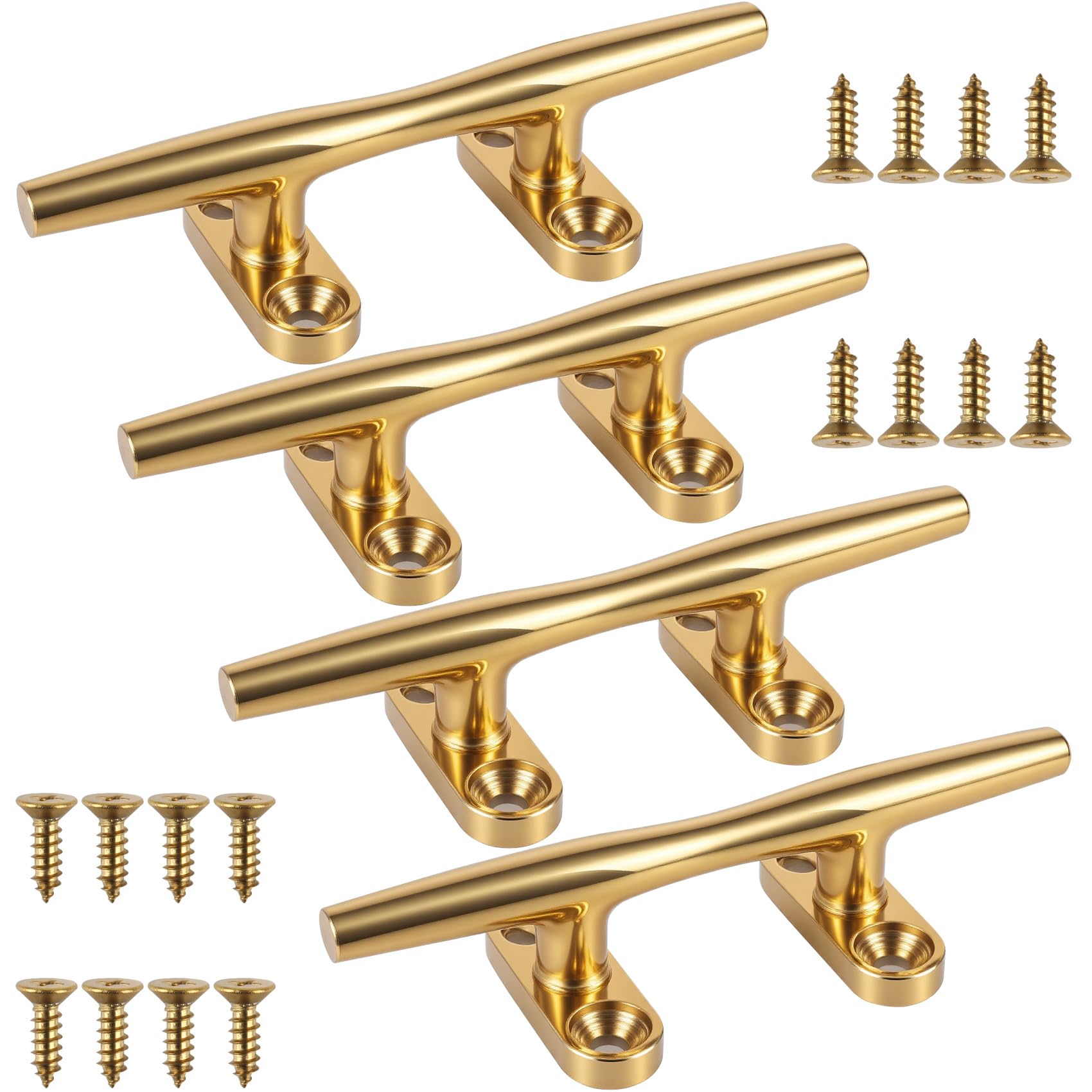 VEITHI Boat Cleat, Brass Color Dock Cleats 4 inch, 316 Stainless Steel Rope Cleat Open Base 4 Pack, Boat Cleats for Boats, Boat Dock Cleats Mooring Cleat for Boat/Yacht/Deck
