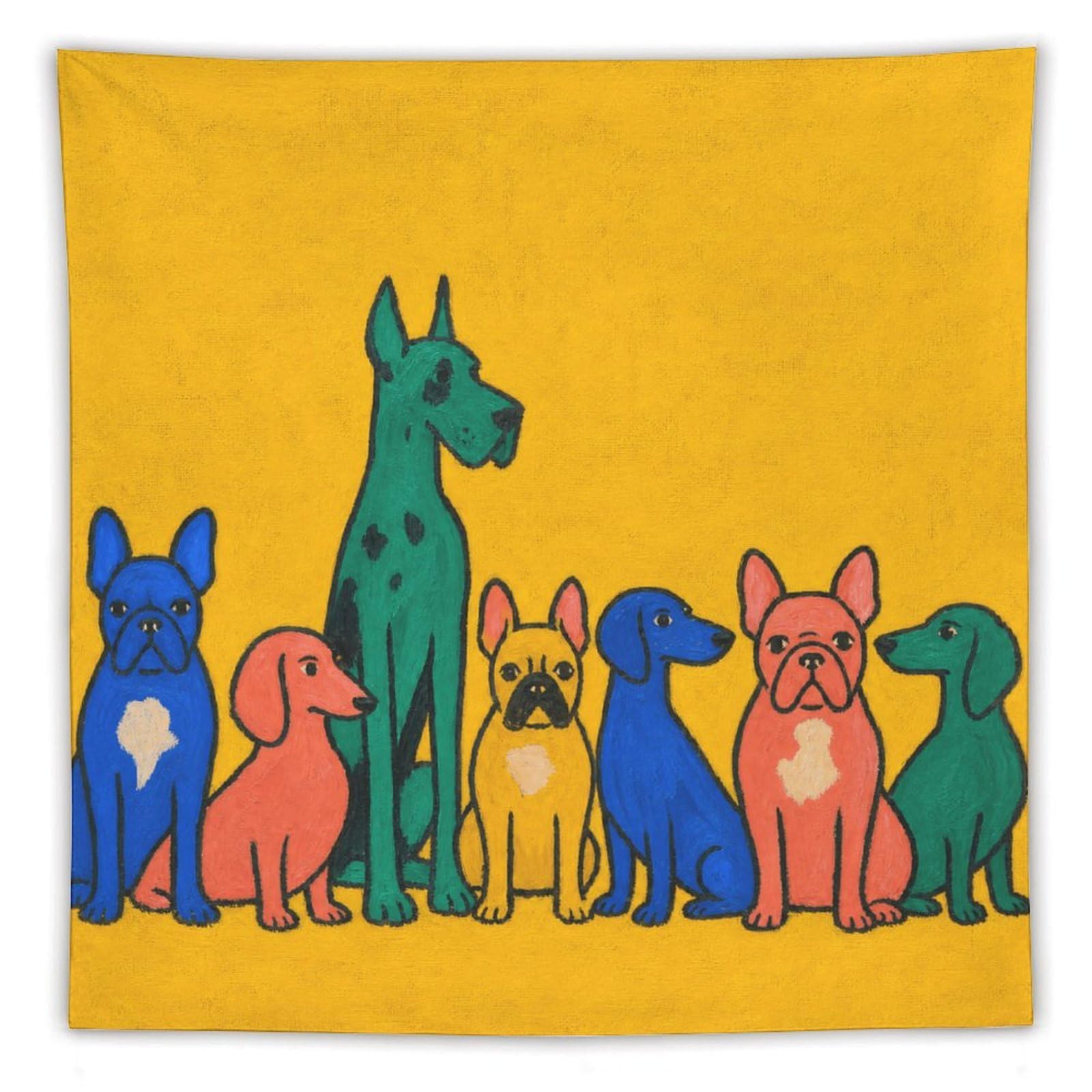 H3B8U2Y5 Colorful Dog Group Wall Tapestry, Pop Art Style, Office