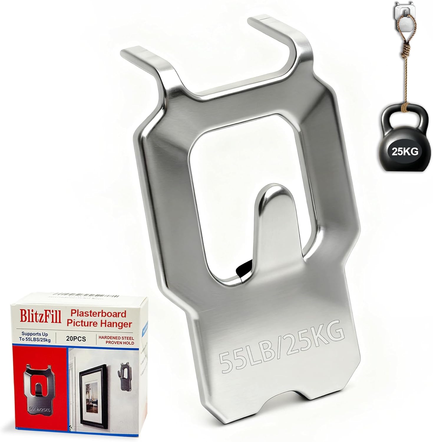 Claw Drywall Picture Hangers, Heavy Duty 55LB No Damage Wall Hooks for Hanging Pictures, Mirrors & Art Frames, Easy No Drill Installation, Strong Nail-Free Hangers, 20-Pack (Renter Friendly)