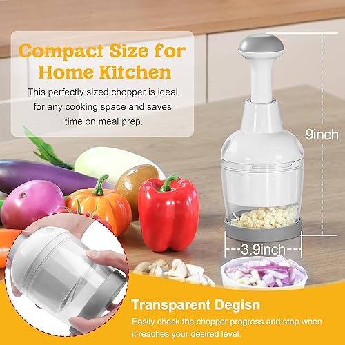 Miniatura 4 de Picadora de alimentos, picadora de verduras con recipiente, cortador de cebolla y verduras, picadora manual de alimentos para ajo, nueces, cuchillas