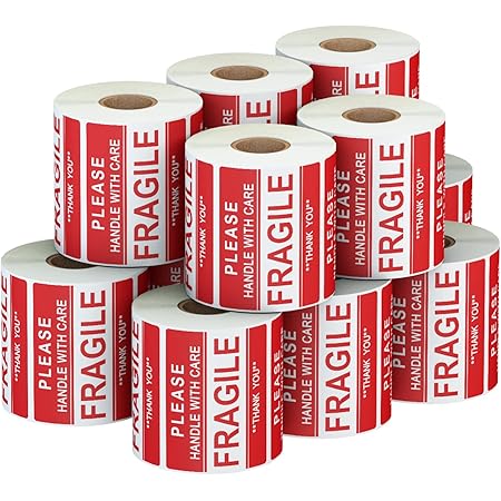Anylabel 3 x 2 inch Handle with Care Fragile Thank You Warning Packing  Shipping Label Stickers Permanent Adhesive (12 Rolls, 6000 Labels)