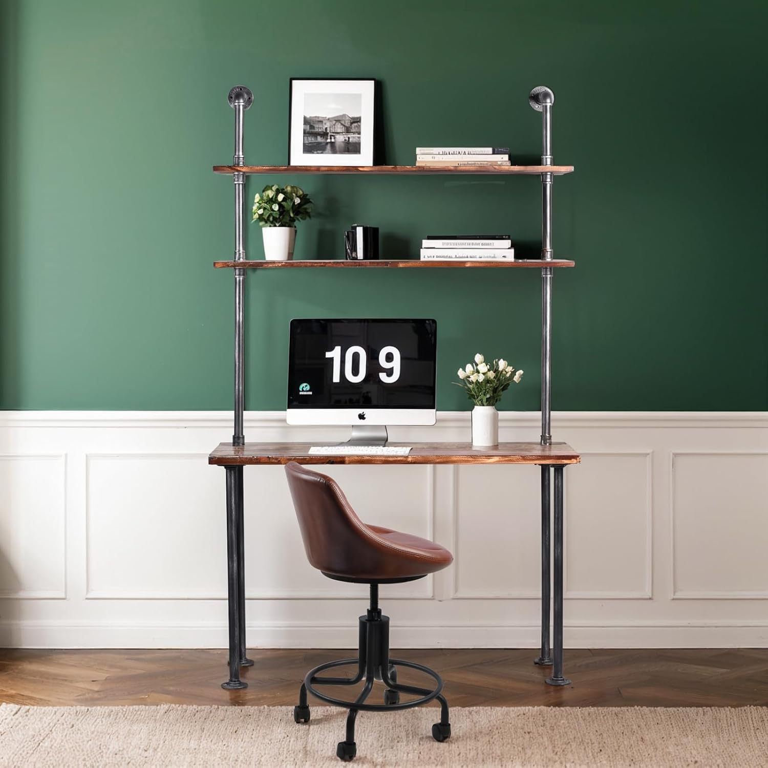 Multifunctional Home Office Furniture Sets, 79" H x 47.3 L Desk with Shelves & Soft Seat Roller Reclining Chair Set - Modern Industrial Workspace Furniture for Small Spaces/Study/Gaming