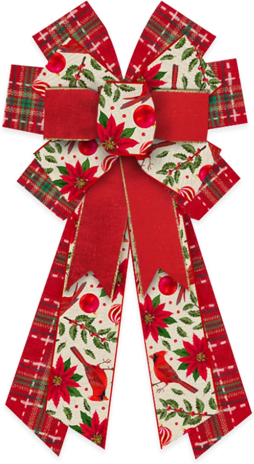 Large Christmas Wreath Bows, Christmas Red Flowers Plaids