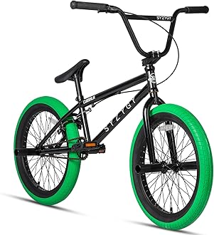 Syzygy 20 Inch Freestyle BMX Bike Bicycles for Ages Over 6 Years Old Teen Beginner and Adult Riders, Bright Black with Green Tires