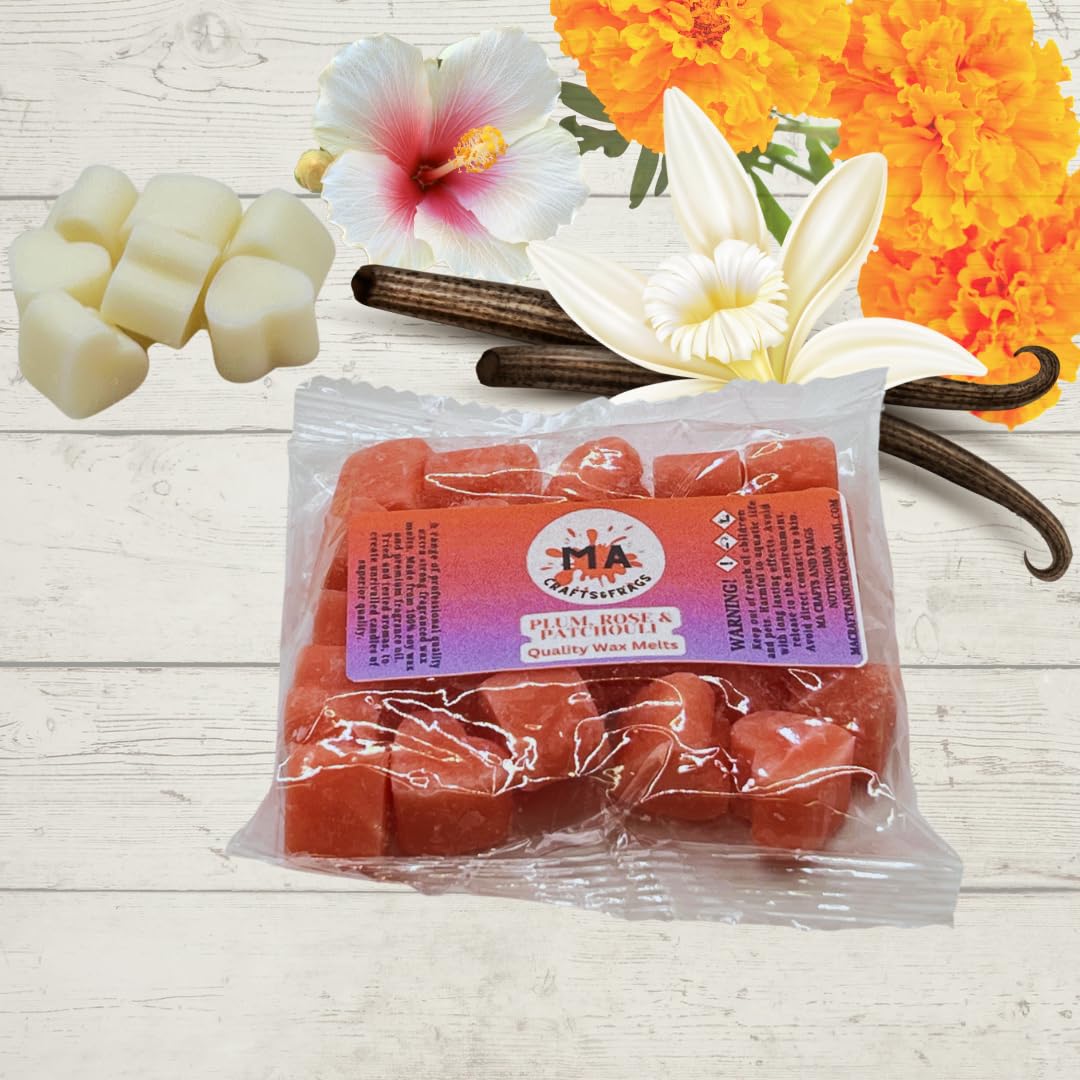 Ma Crafts&Frags Multicolour 20 X Highly Scented Wax Melts Mini Hearts Handmade, Cruelty Free, Vegan Many Fragrances (Plum Rose)