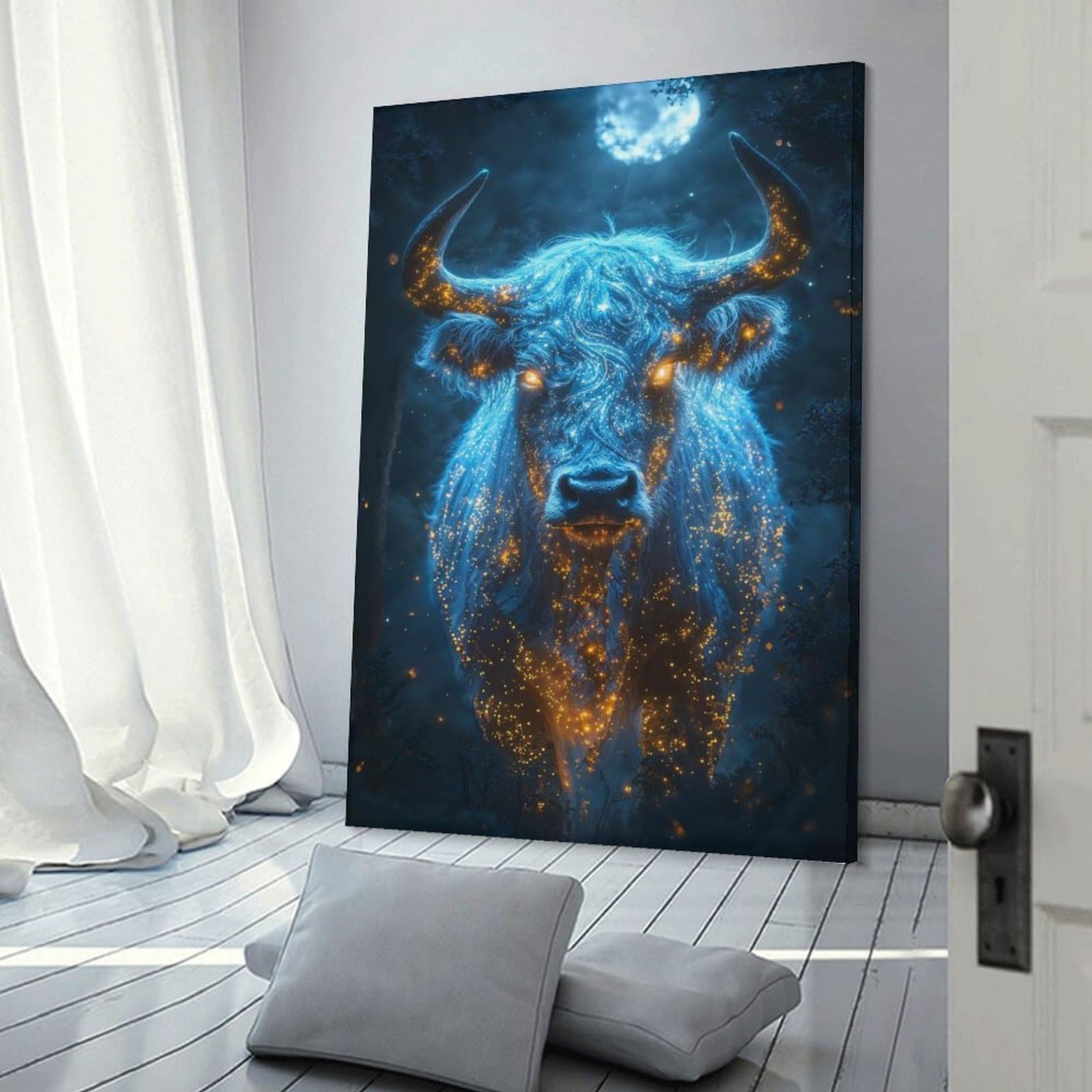 Junmoney Mystical Bull Wall Picture Print 24x36inch(60x90cm), for Lounge Decor, Offices Or Entryway Styling, Versatile Wall Decor for Many Rooms