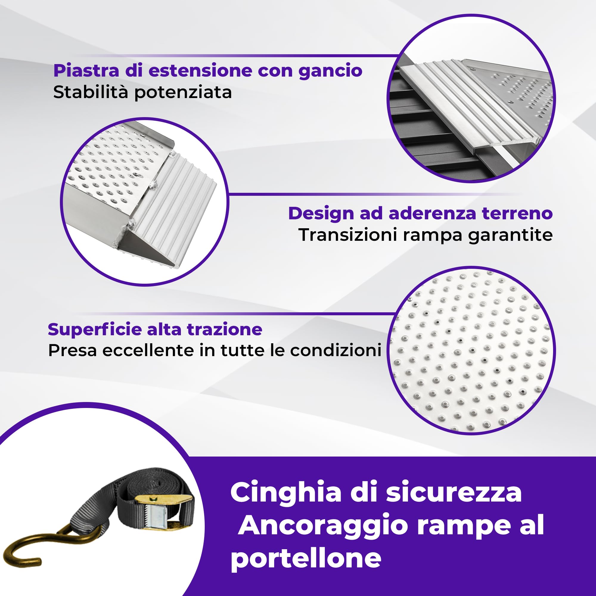 FACHNUO Rampa pieghevole in alluminio, 228 x 28 cm, portata 340 kg, per moto, quad, pick-up con manico portatile, superficie antiscivolo, salvaspazio (1 pezzo, argento)