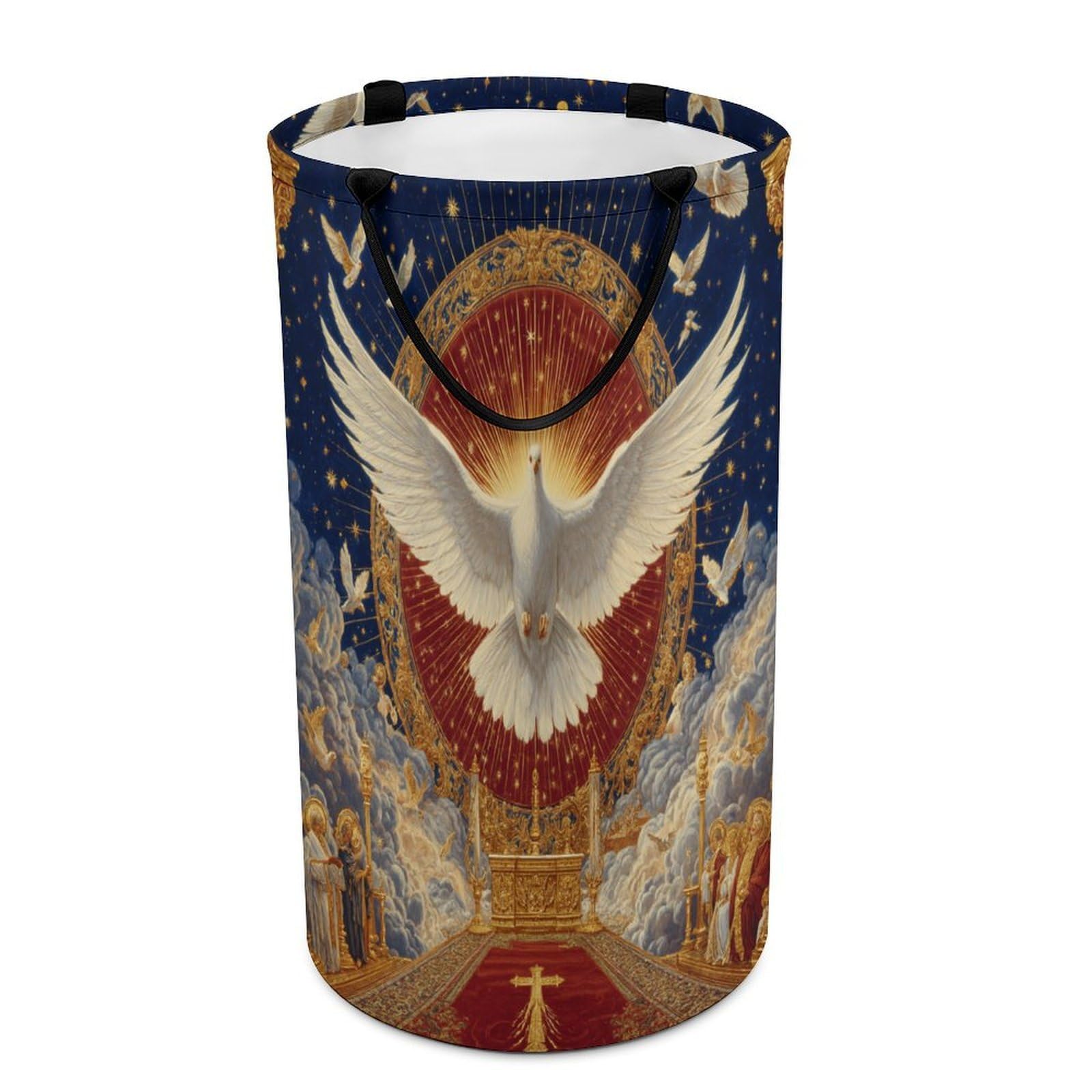 LUYYSKY Beautiful Realistic Bird Pigeons Collapsible Dirty Clothes Basket, Classic Elegant Animal Bird Cloud Gold Star Pattern Portable Clothes Storage Laundry Basket-40 CM Dia, 69 CM High