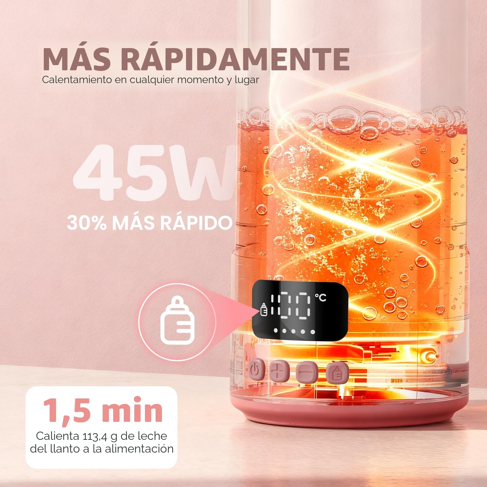 500ml Calienta Biberones Portatil para Viaje: Calentador Rápido de Leche Materna y Agua para Bebés, Calentamiento Aquecedor con Batería Contenedor Interior de 316L Acero Inoxidable