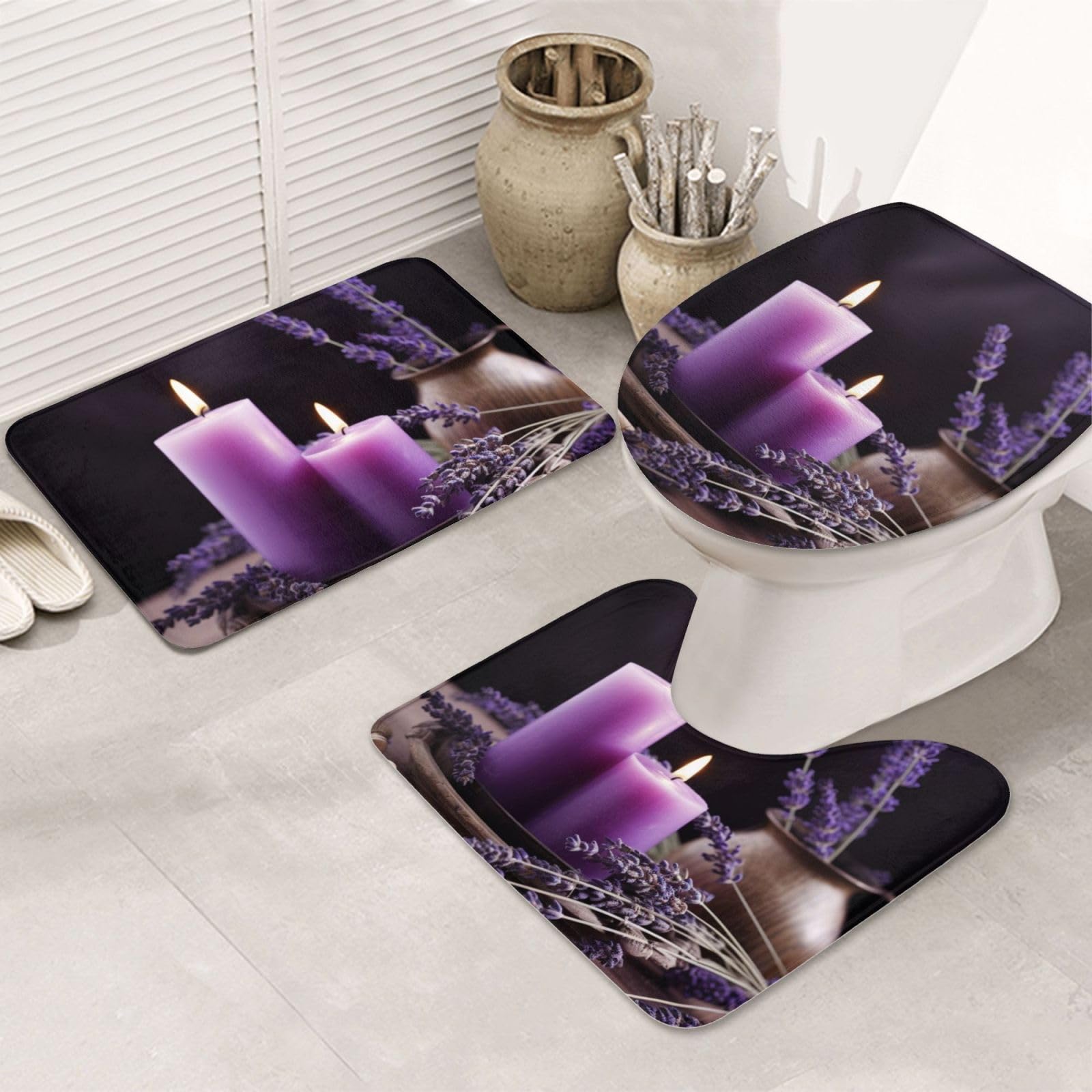 Tapis de salle de bain lavande en U pour WC ambiance bien-être aux bougies