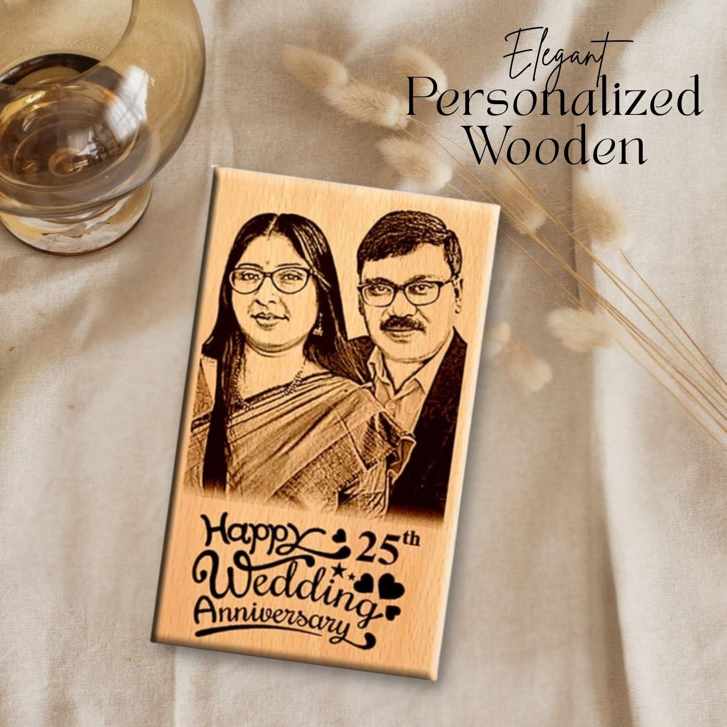 Giftanna Marriage Wedding Anniversary Gift Idea Personalized Engraved Photo Frame For Parents | Wife | Husband | Just Married - 6x4
