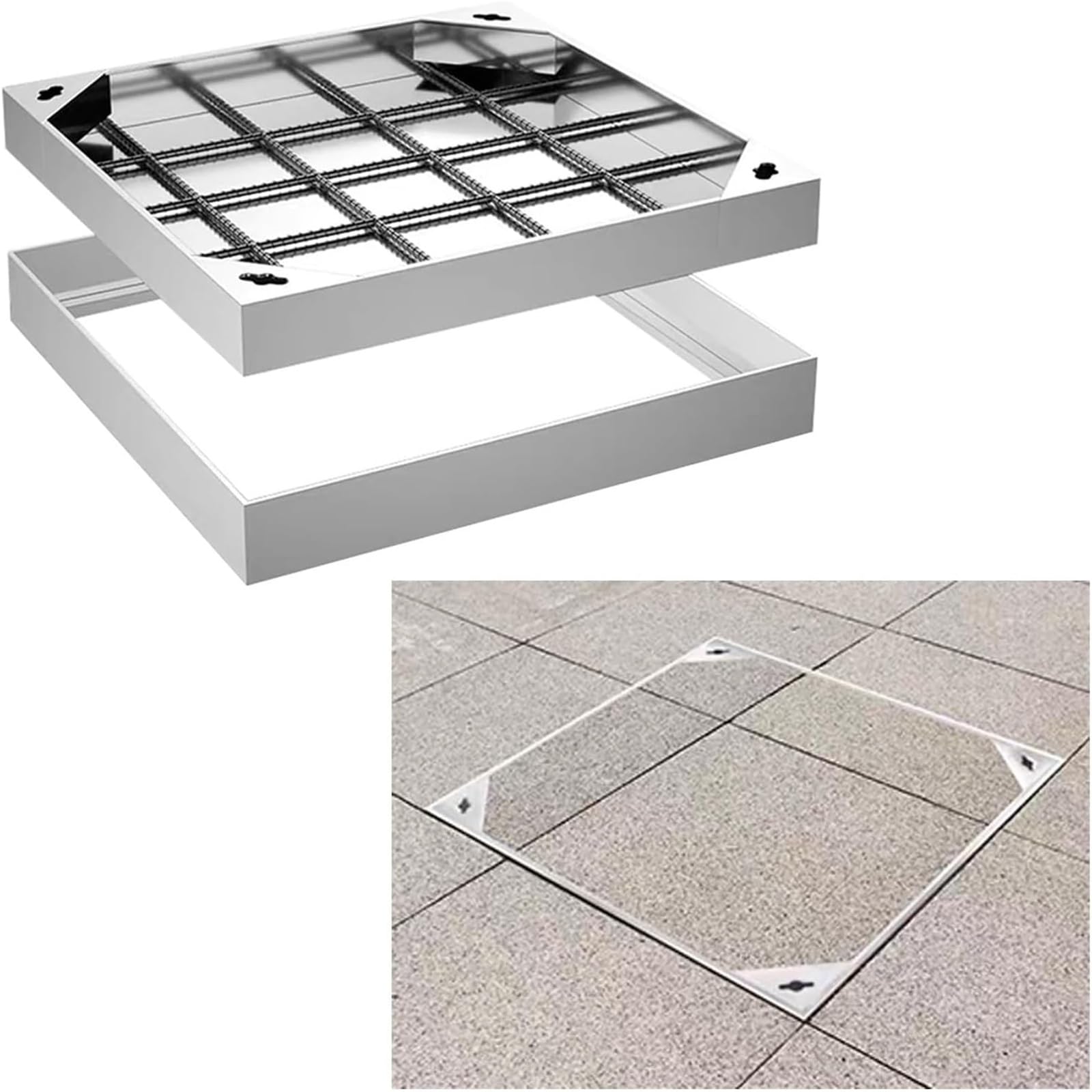 GJMSSMY Recessed Manhole CoverInvisible Design 304 Stless Steel Sewer Inspection Chamber 700x700mm (27.5x27.5in) for Outdoor Block Paving Use