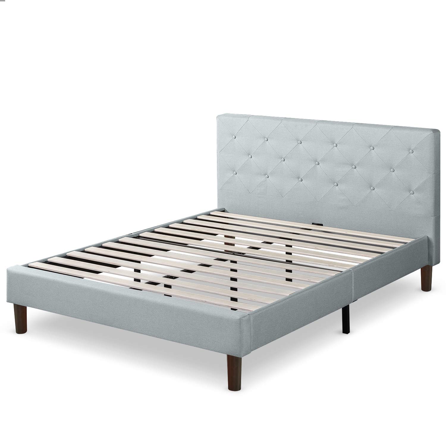 Queen ZINUS Shalini Upholstered Platform Bed Frame / Mattress Foundation / Wood Slat Support / No Box Spring Needed / Easy Assembly, Sage Grey, Queen