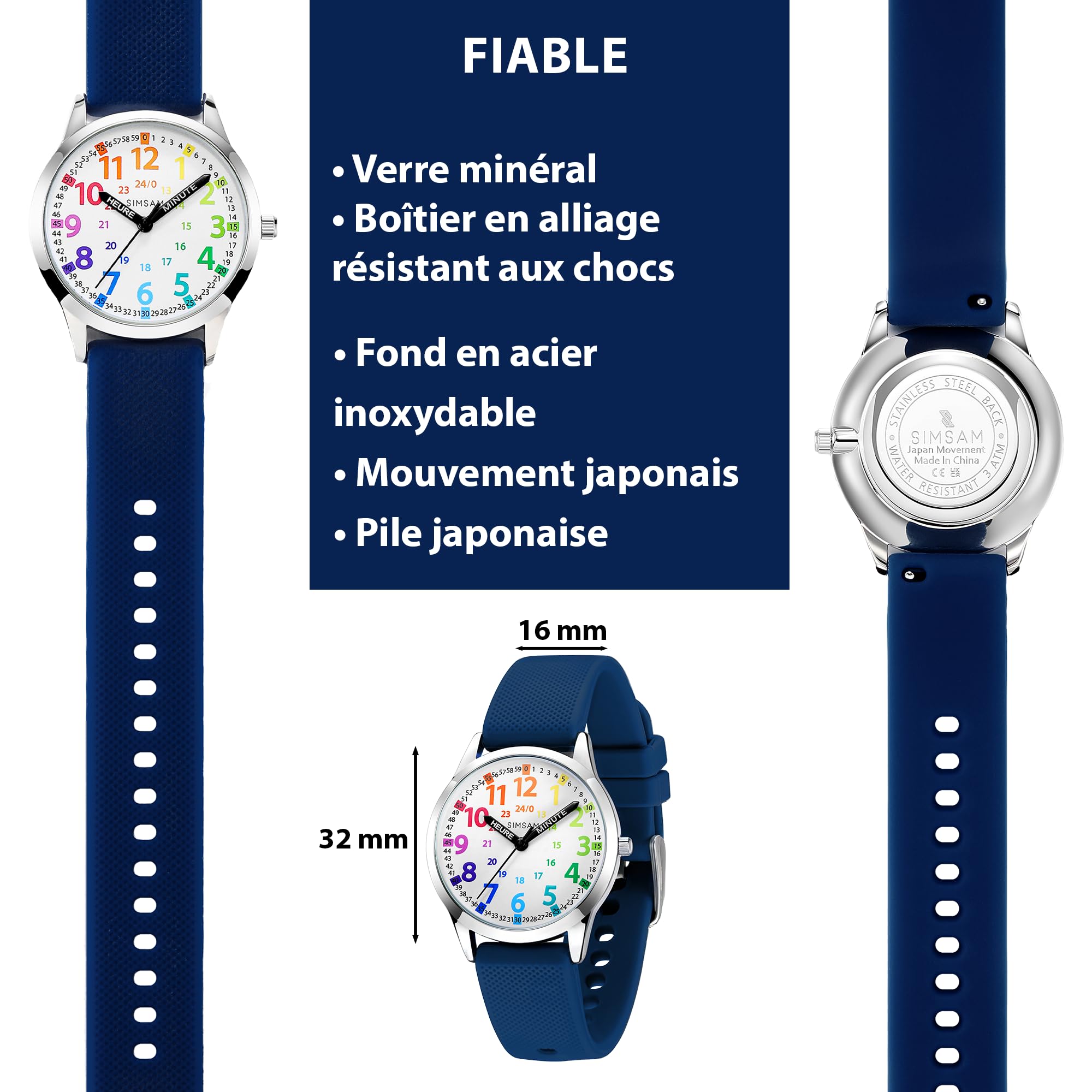 SIMSAM Montre Enfant Garcon, Montre Enfant Fille 4, 5, 6, 7, 8, 9, 10, 11, 12 Ans, Montres Garçons Fille Pédagogique, Analogique