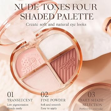 4-Shade Mini Eyeshadow Palette, Matt Pink, Shimmer Silver And Rose Tones