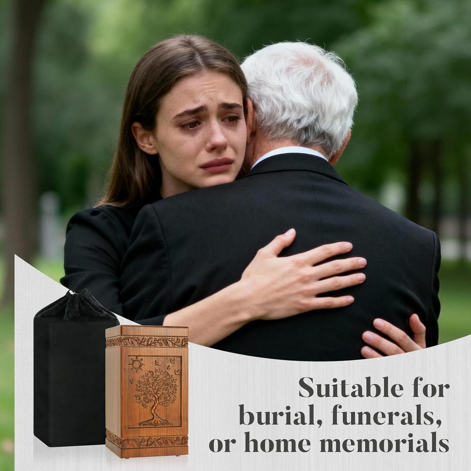 Wooden Urns for Human Ashes Adult Female, Engraved Tree of Life Decorative Funeral Urns Box, 250 lbs Capacity, Earns for Ashes for Men Women with Satin Bag Burial or Memorial Keepsake