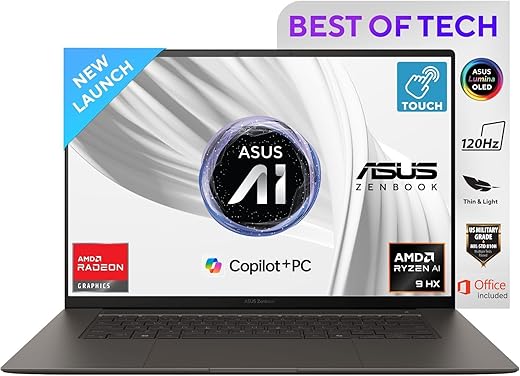ASUS Zenbook S 16, 16″ 3K OLED Touch Screen, AMD Ryzen AI 9 HX 370,(32GB RAM/1 TB SSD/Radeon 890M iGPU/MS Office 365 Basic (1Year)*/Windows…