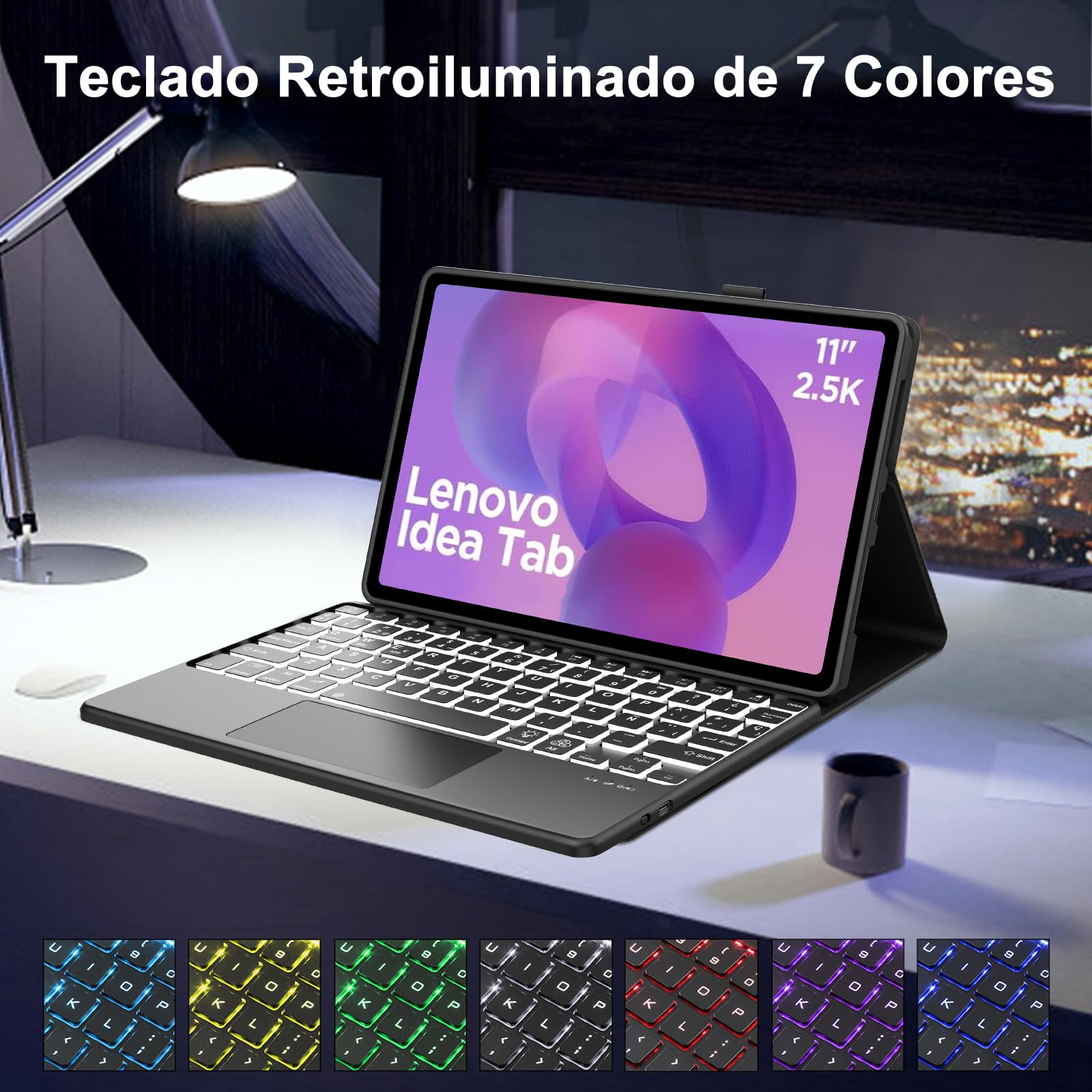 FOGARI Funda Teclado con Touchpad para Lenovo Idea Tab 11" 2025 | Español Ñ Teclado Retroiluminado Magnético Desmontable Bluetooth con Trackpad para Lenovo Idea Tab 11 Pulgadas 2025, Negro