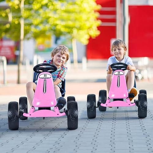 Miniatura 2 de OLAKIDS Pedal Go Kart para niños, 4 ruedas en coche de juguete, corredor de pie interior al aire libre para niño niña con asiento de cubo ajustable,