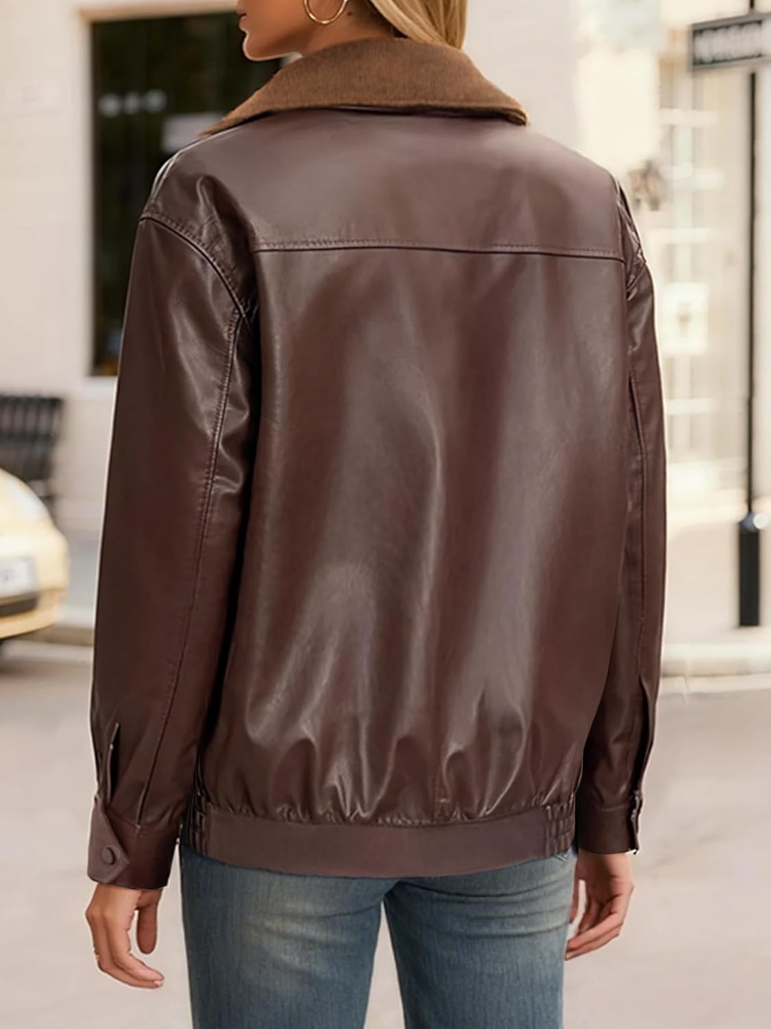 Casly Lamiit Women Leather Jacket Oversized Bomber Motorcycle Zip Up Jacket Spring Trendy Coats Fashion Clothes 2026 - Image 4