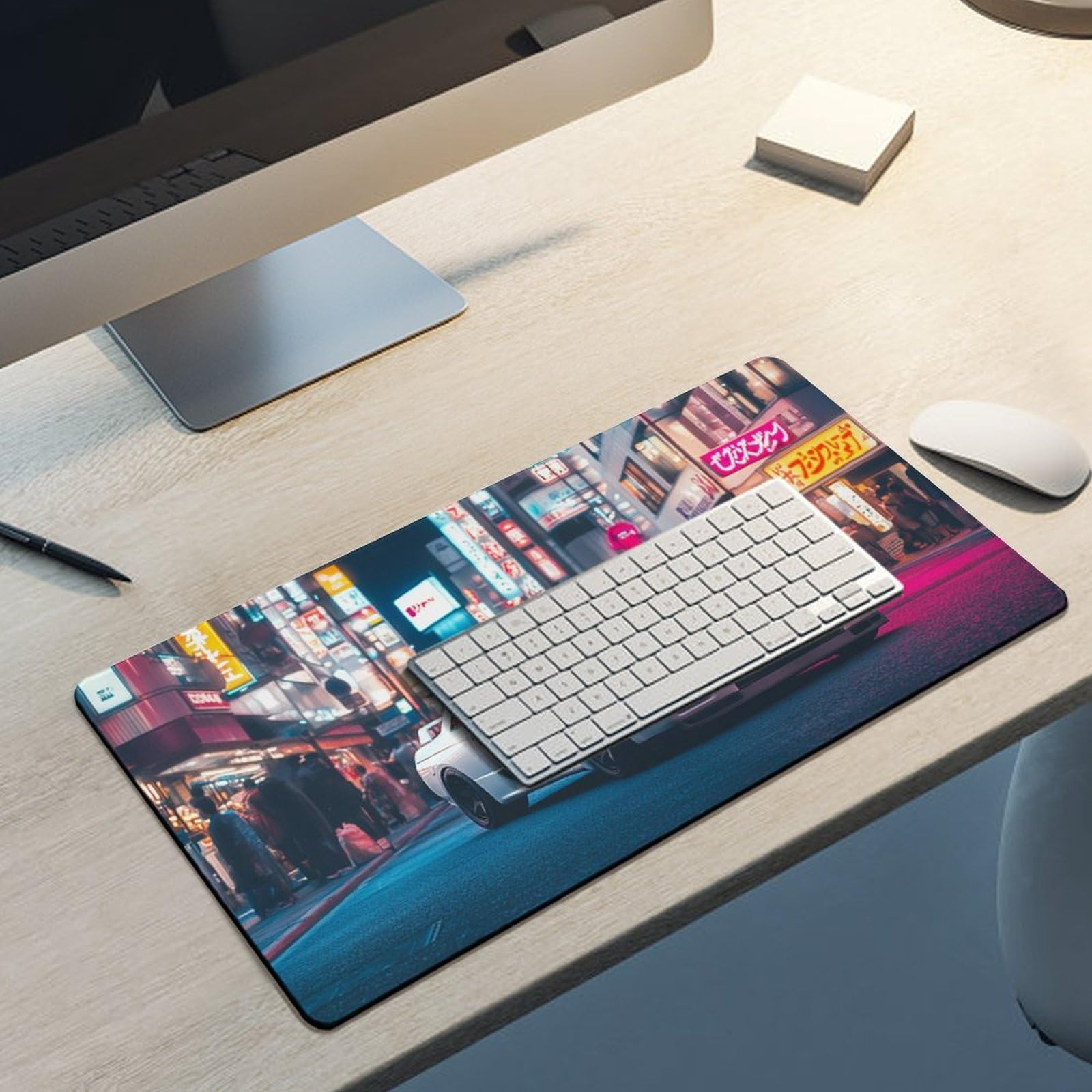 Alfombrilla de ratón ergonómica grande para juegos JDM Culture Japonés Carreras nocturnas en Tokio con base antideslizante, superficie resistente al agua y bordes cosidos, 30 x 60 cm