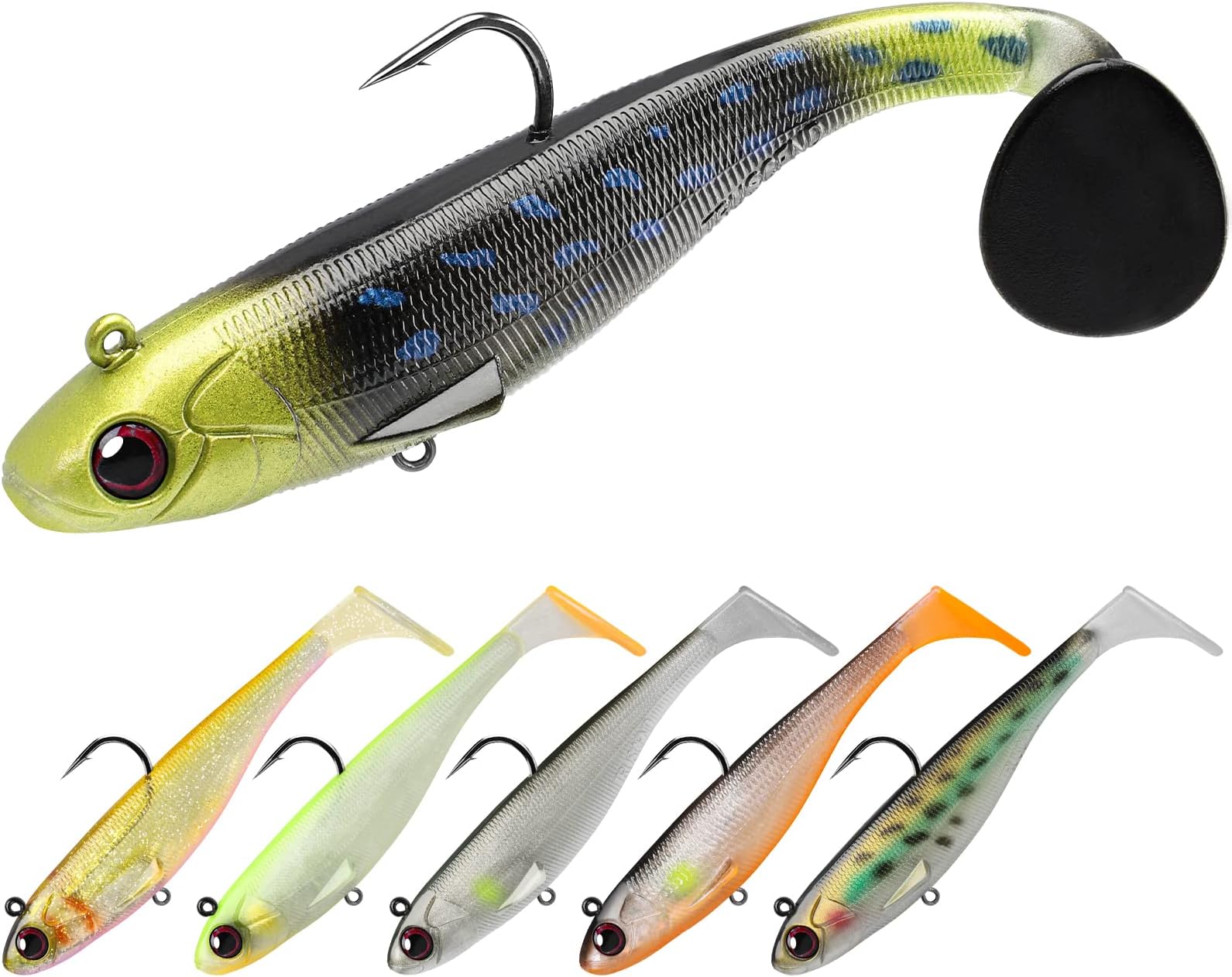 Shadtale Soft Fishing Lures with BKK Hooks – Easy Catch: Trembly Sinking and Vibrating Swim for More Bites, Paddle Tail Swimbait for Bass, Trout, Pike, Perch - Ideal for Family Fishing