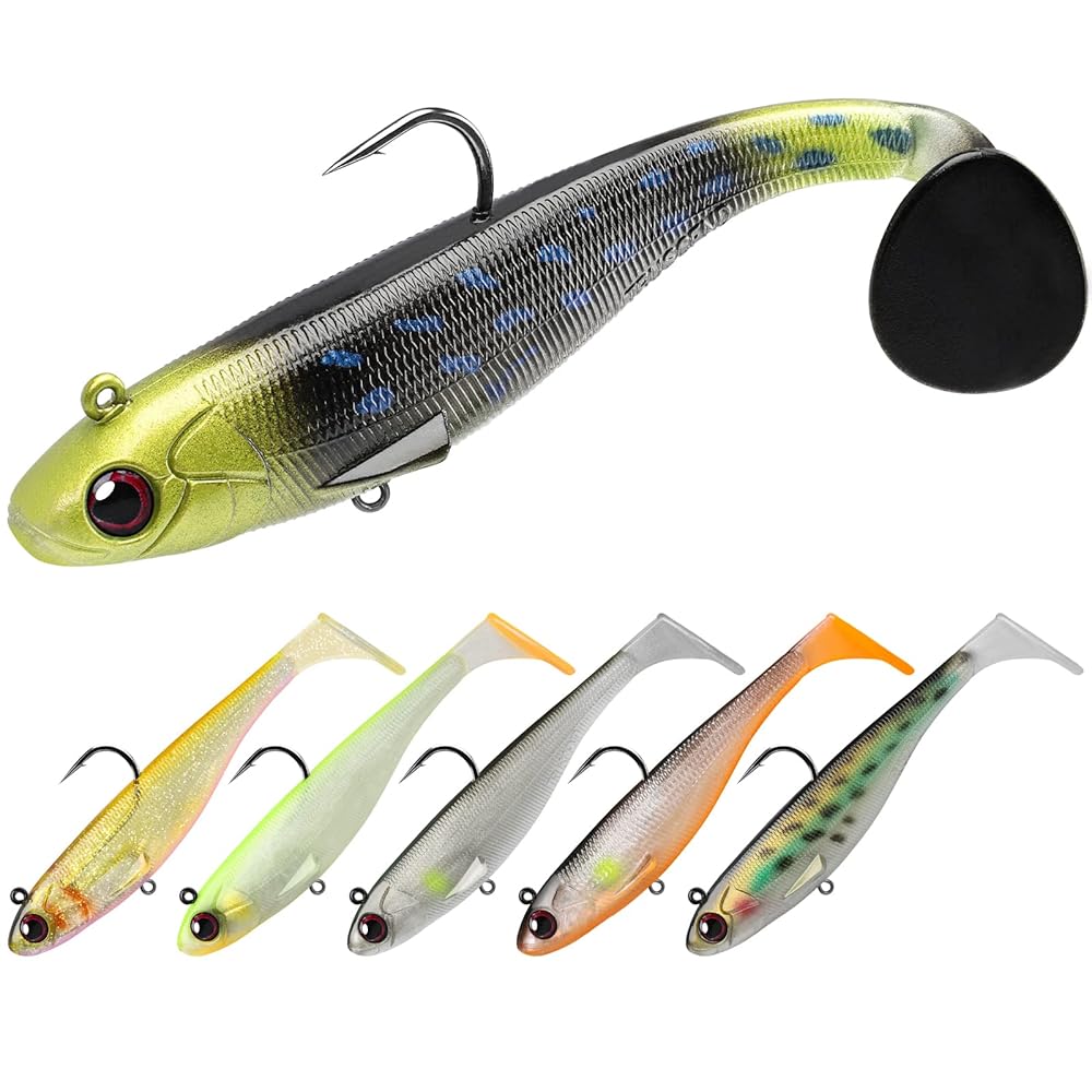TRUSCEND Fishing Lures for Bass Trout Jighead Lures Paddle Tail Swimbaits Soft Fishing Baits Freshwater Saltwater Jigging Bass Gear Gifts for Men