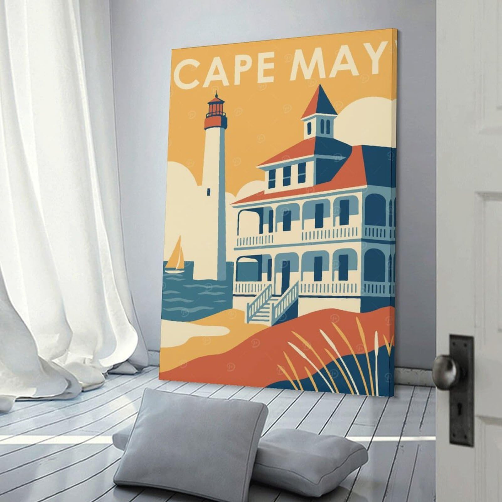 Junmoney Frame-Style-13-1 Decorative Canvas Print Cape May Travel, 24X36inch(60X90cm), For Lounge, Bedroom Or Personal Spaces, A Wall Art Gift For Fresh Interiors