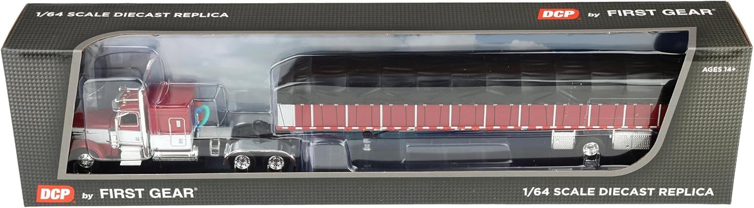 First Gear DCP 1/64 Peterbilt 389 63" Flat Top Sleeper Bunk Truck with Wilson Roadbrute 53" Flatbed Spread-Axle Trailer with Covered Wagon 60-2058