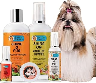 Papa Pawsome Complete Grooming Kit for Dogs - Shih Tzu | for Long/Drop Coat Breeds | 5-in-1 Combo Pack | Made with Natural