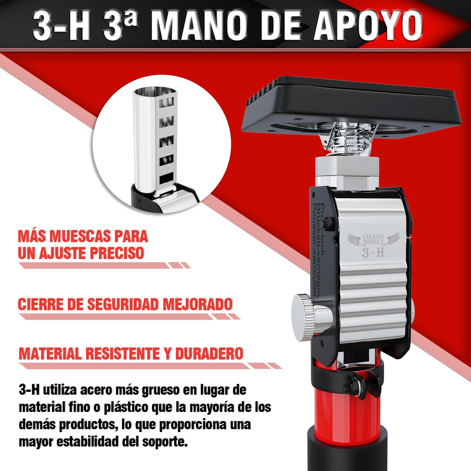 3-H Puntal Expansión Telescópico Reforzado 1 Pieza,Tensor Soporte Puerta Techo 40-62cm Carga 50KG Puntales de Obra Ajustable Puntales Extensibles Acero Robusto para Construcción Obras(Rojo)