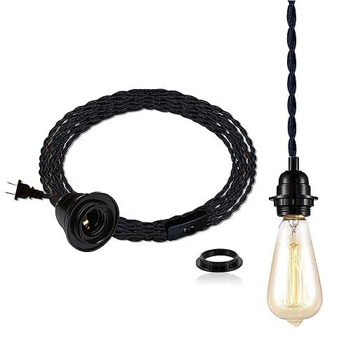 DIY 15ft Plug in Black Pendant Light Cord Farmhouse Vintage