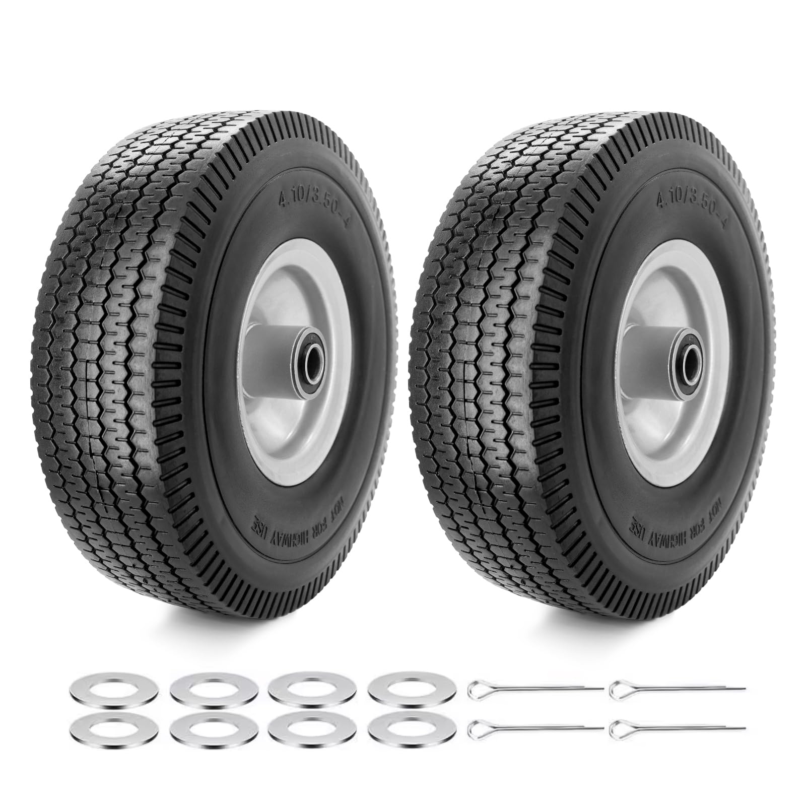 Ruota di ricambio per pneumatici senza piatta, in plastica nera, 10,4/8,5-10,2 cm, confezione da 2, per Gorilla Cart, carrelli a mano, carrelli, carriole