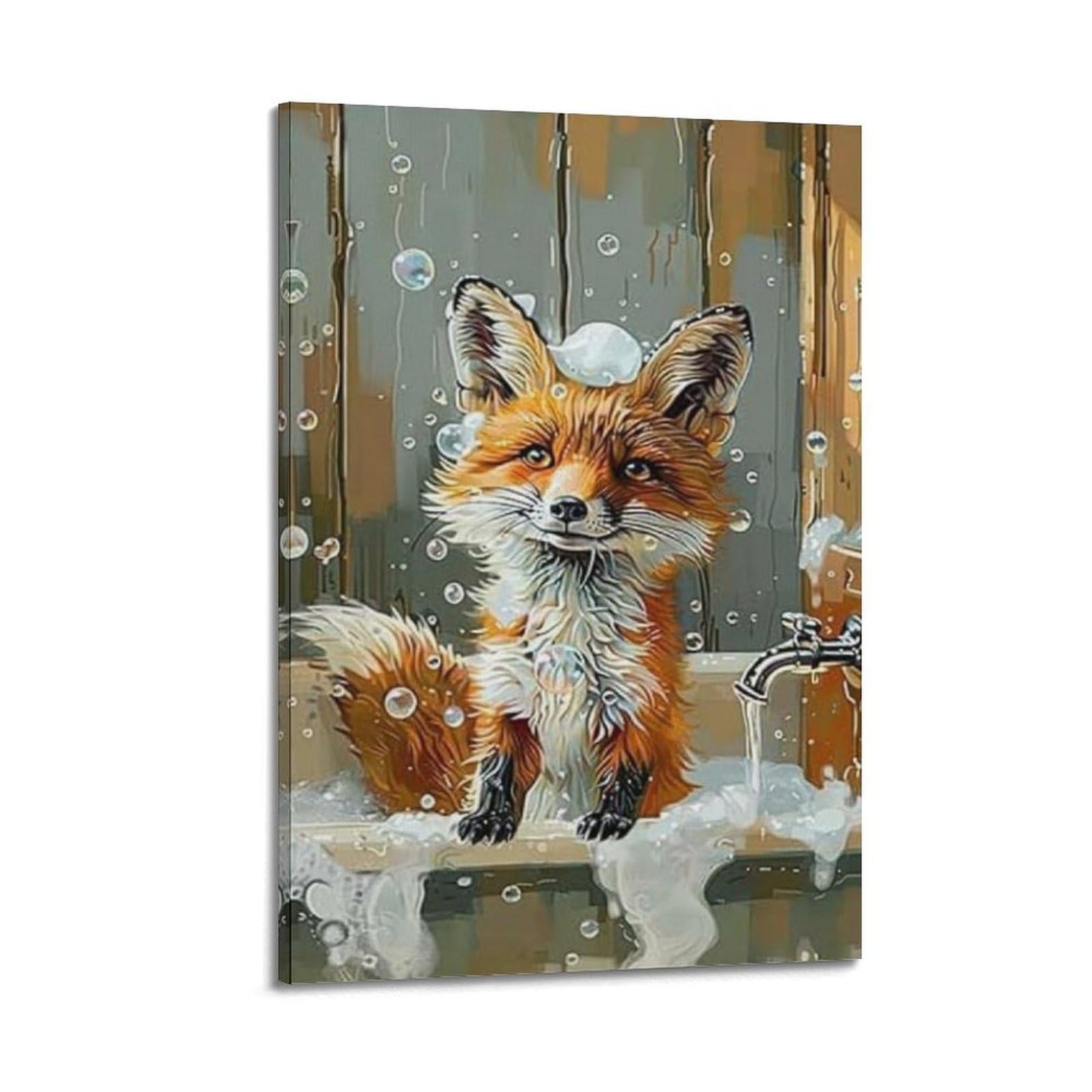 Lvalogy Animal Bathtub Bubble Bath Fox Art Poster