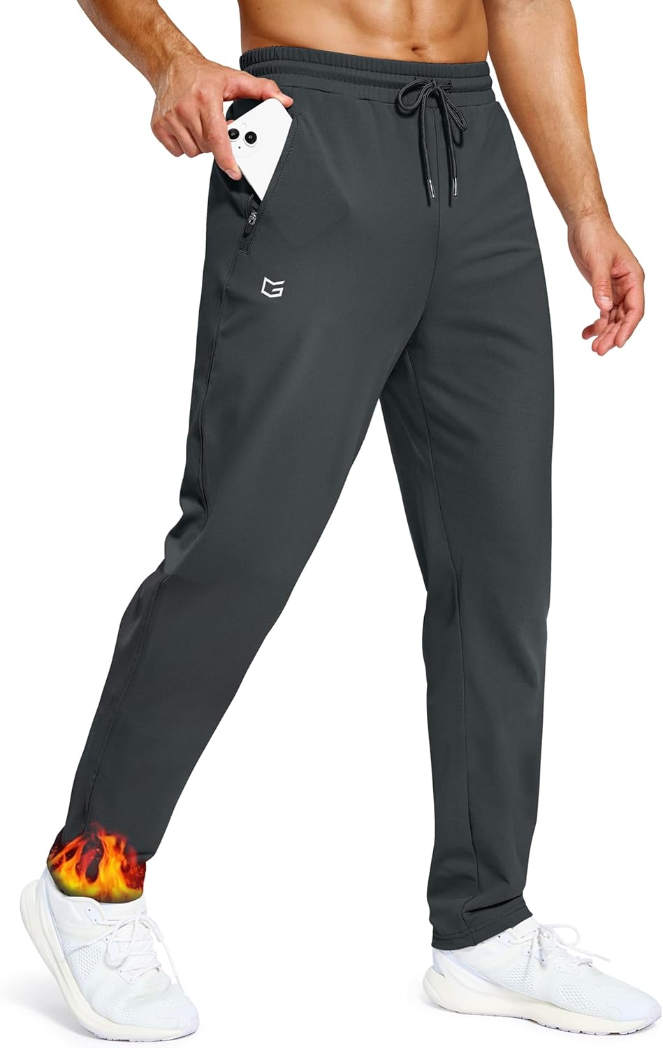 Men's Fleece Lined Winter Pants 32"/34"/36" Inseam Tall Sweatpants with Zipper Pockets Warm Athletic Joggers Men