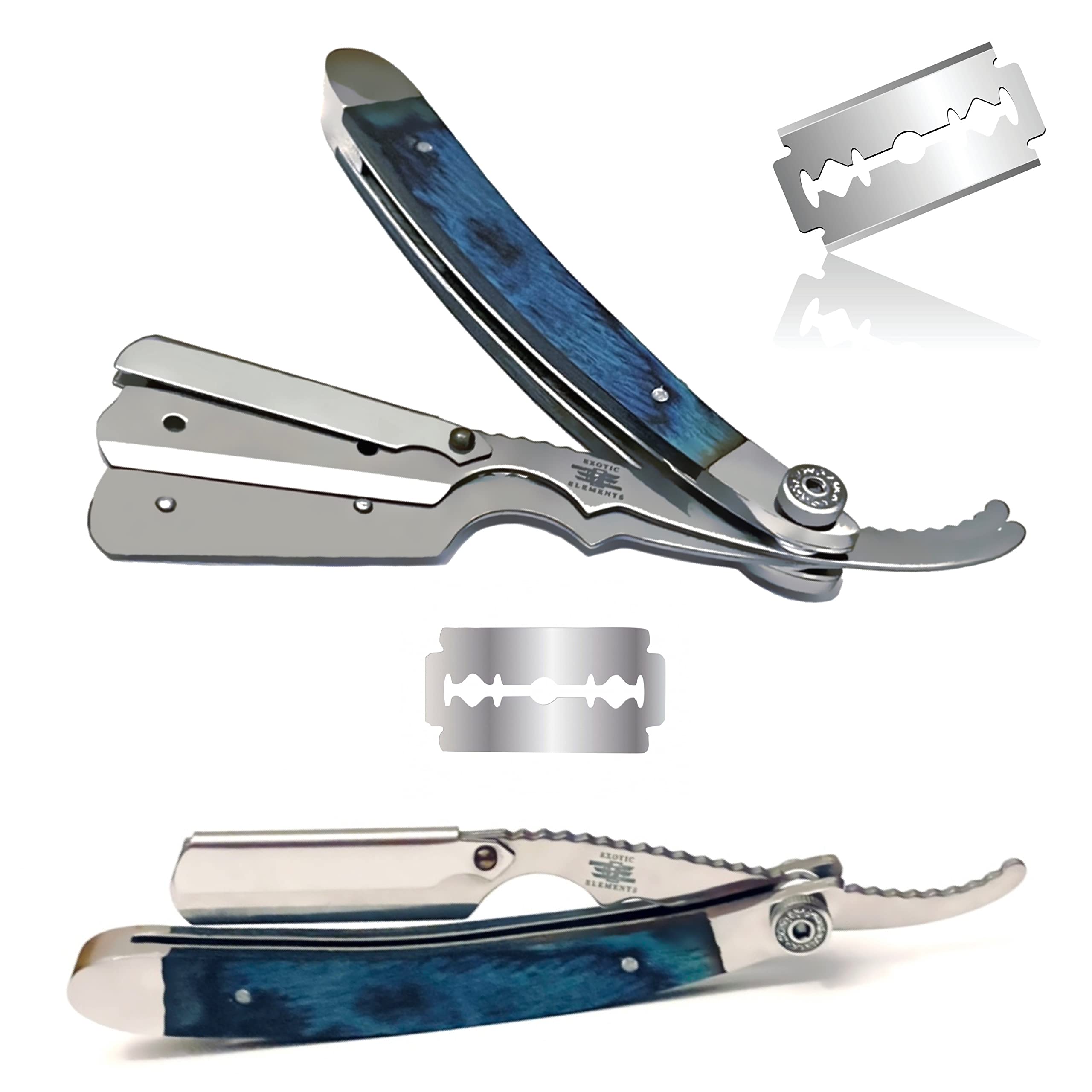 Cool Design Wooden Handle with Stainless Steel Blade Barbershop Straight Edge Shaving Razor for Hair Shaving Mustache Beard Shape up Eyebrows – Compatible with Double Edge Blades