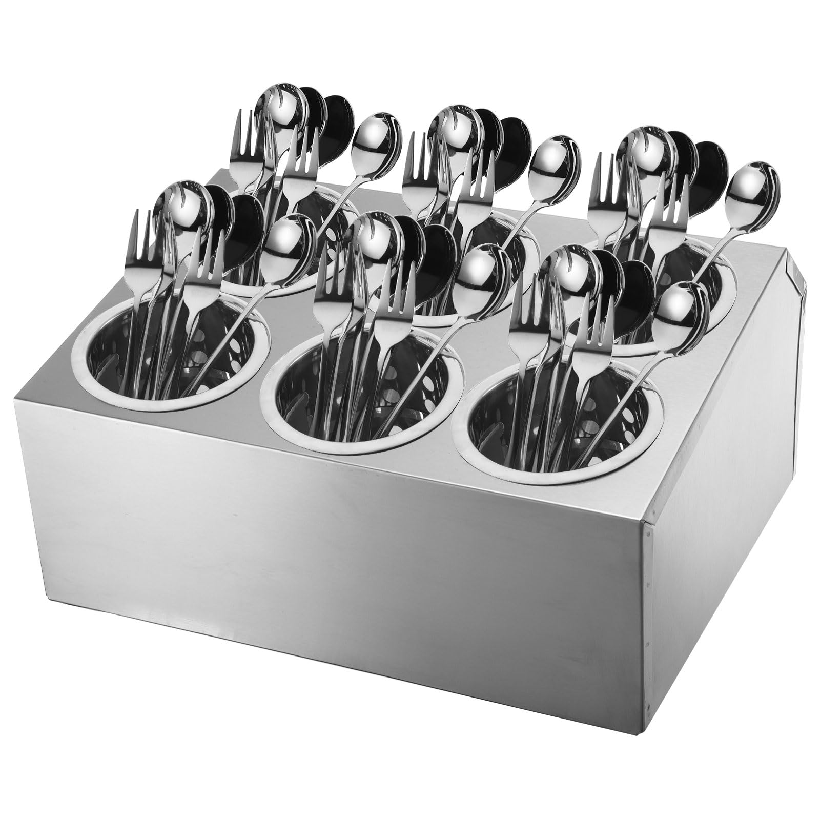 QUARKZMAN Soporte de Utensilios Comercial, Soporte de Utensilios de Cocina de Acero Inoxidable Cilindro Caddy de Cubiertos Estante de Secado Organizador de Cubiertos (Doble Hila 6 Agujeros)