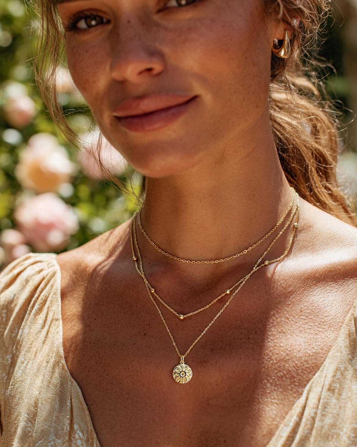 Dainty Pendant Gold Necklace for Women Layered 14K Diamond Pendant Gold Plated Necklace Cubic Zirconia Trendy Chain Choker Necklace Stack Gold Jewelry Gifts for Women - Image 8