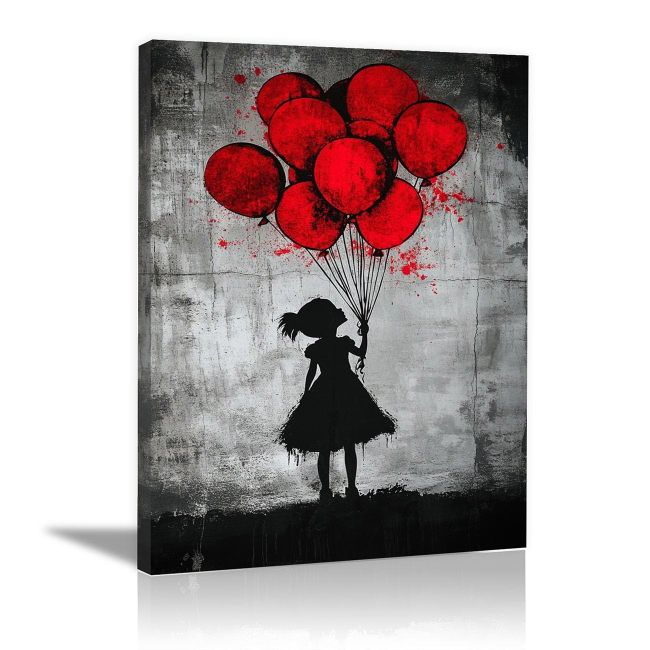 WIKEO Banksy Graffiti Canvas Wall Art Red Balloon Girl Poster Living Room Décor,Canvas Prints,Abstract Wall Art,-Street Pop Posters Inspirational Quotes(Red)-60x90cm Framed