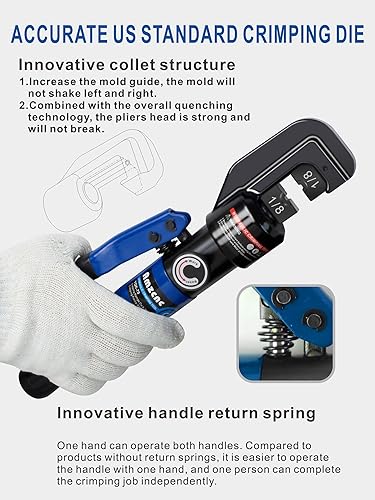 Miniatura 7 de AMZCNC Herramienta de prensado hidráulico de 10 toneladas con 9 troqueles estándar de EE. UU. para 12 AWG a 20 AWG, herramienta hidráulica para