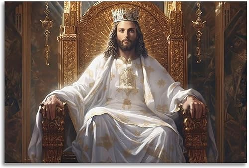 Arte de pared catolicismo con el rey Jesús sentado en el trono dorado, póster cristiano para decoración de habitación, decoración del hogar,