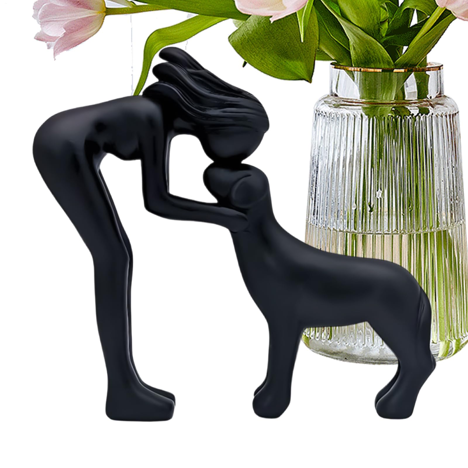 Statuette femme avec chien sculpture commémorative pour amoureux des animaux