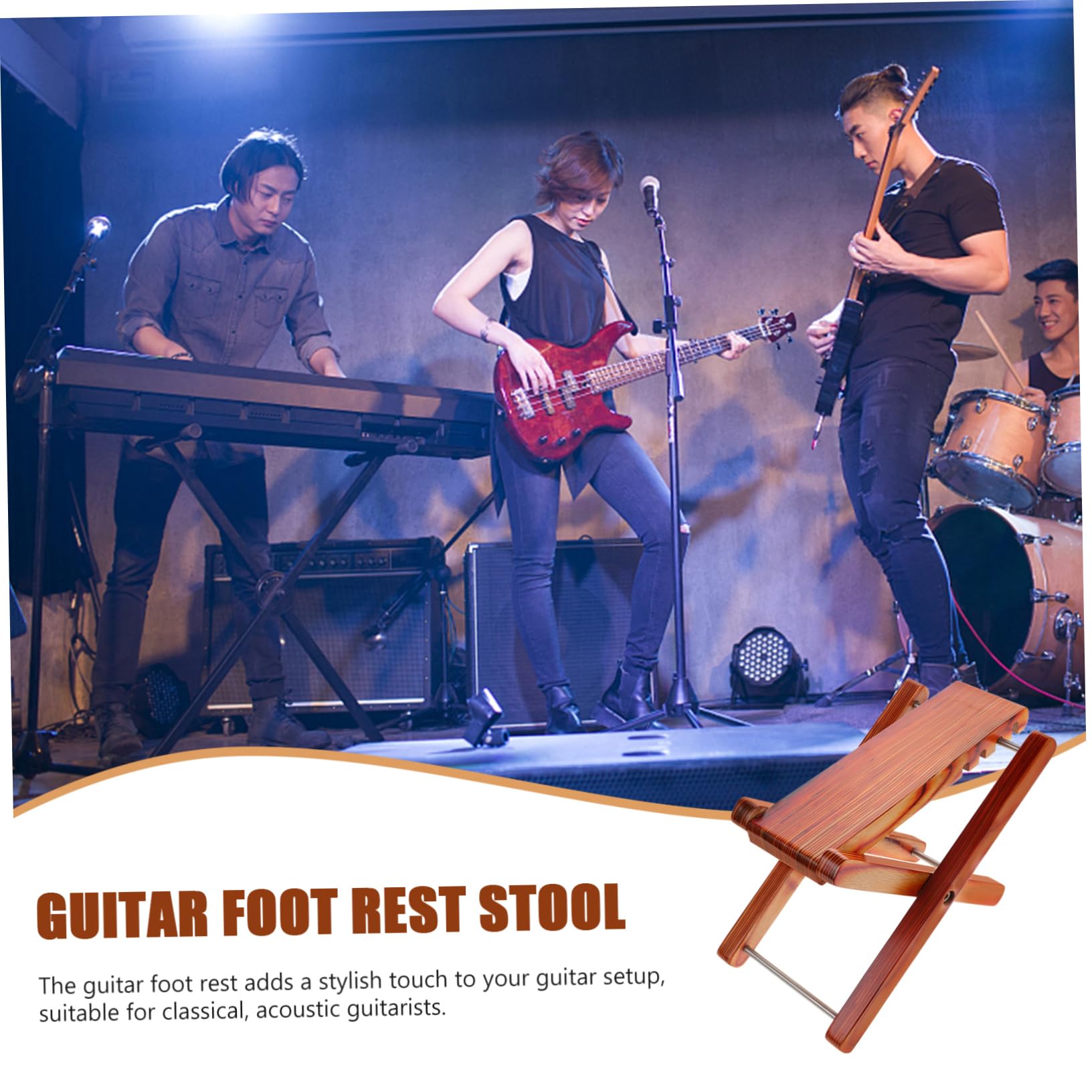 Toyvian Holz und Bambus Gitarrenfußstütze Verstellbar Einstellungen Faltbar Rutschfest für Klassische und Akustische Gitarren Musiker Reisen Begleiter