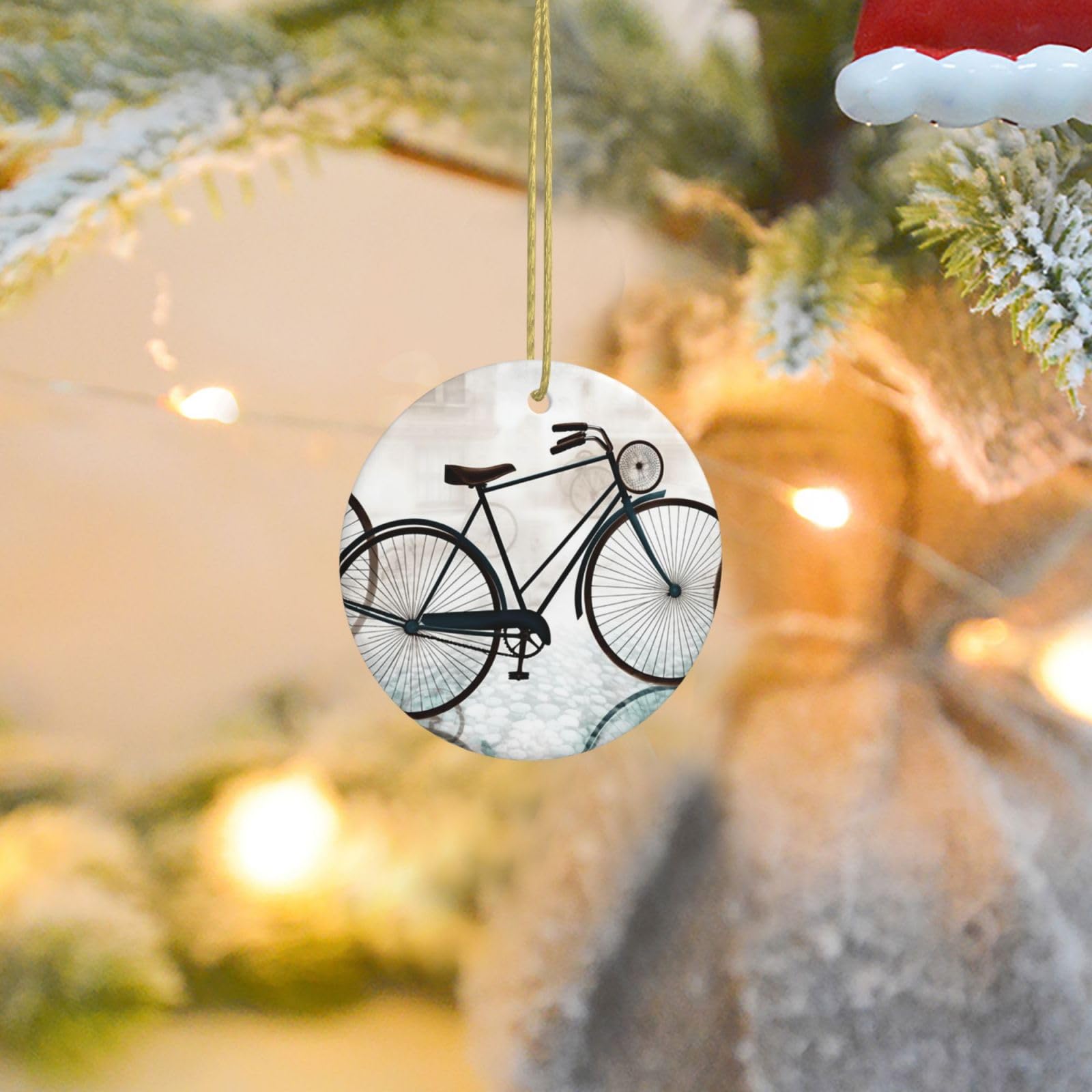 Christmas Ornaments for Christmas Tree Decoration Ceramic Hanging Retro Bicycle Ornament with Gold Ribbon Crafts Round Pendant for Keepsake Gifts Glass Xmas Decor Party Supplies