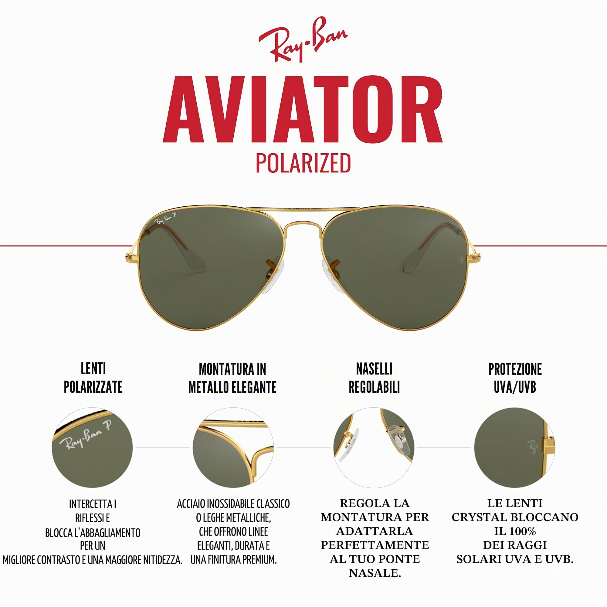 Ray-Ban Occhiali da sole unisex RB3025 AVIATOR LARGE METAL 003/02 colore argento blu vetro misura 58 mm, blu/argento