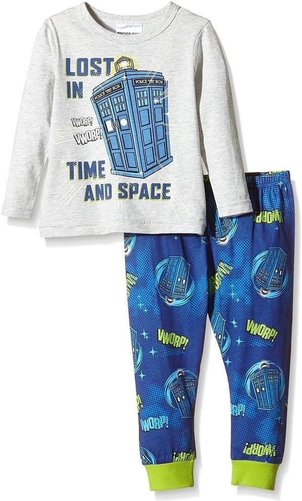 BBC Doctor WHO® DW Dr Who Classic Lost in Time & Space Tardis Pyjama Set Round Collar Long Sleeve Arms - 100% Cotton Official Merchandise (5-6 Years)