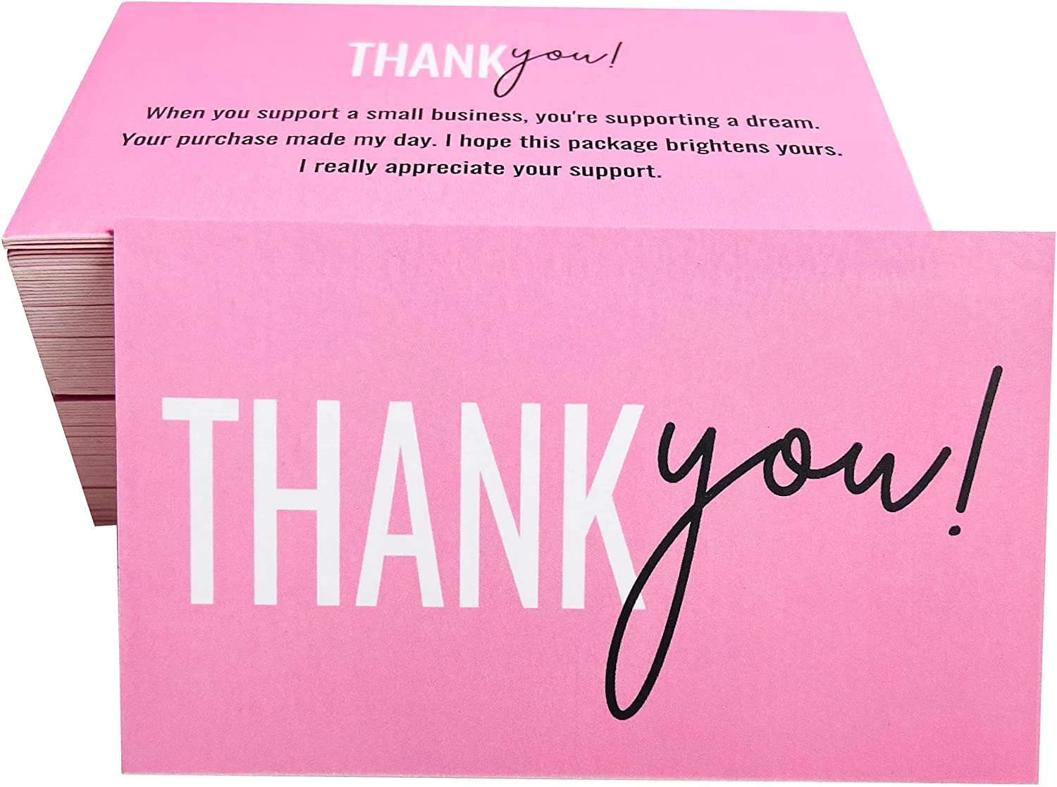 Thank You For Your Support Cards Handwritten Lettering Design Thank You Small Business Card Pakc Of 50 Pink Postcardsize